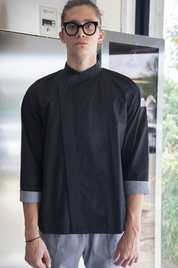 Giacca da Cuoco unisex a  manica lunga con sottopolso in pied de poule (GIACCA CUOCO-PIED)
